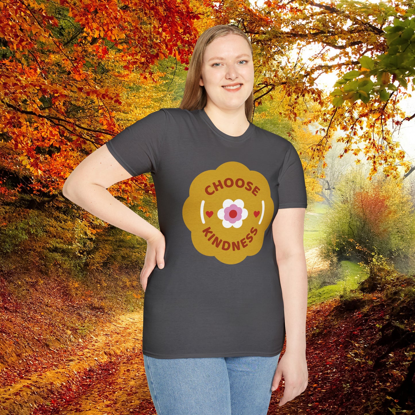 Flowery “CHOOSE KINDNESS” message on the shirt for you! This is a Unisex Softstyle T-Shirt.