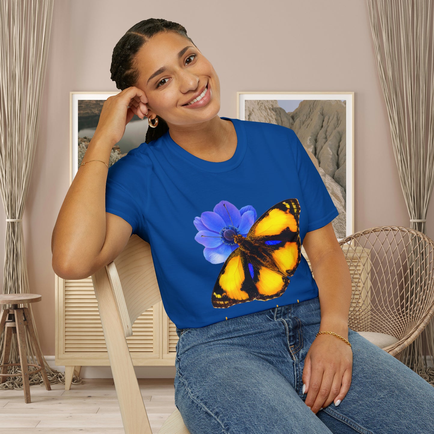 Beautiful “become the change" Unisex Softstyle T-Shirt butterfly design. Great as a gift or get one for yourself.
