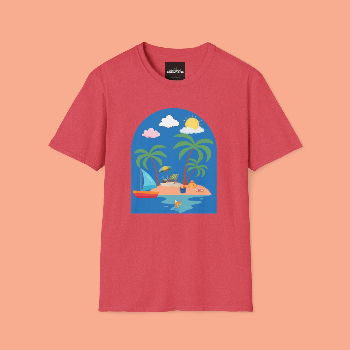 Do you smile when you think of being on an island with the sun, sand and breeze embracing you? This Unisex Softstyle T-Shirt is made for that beach loving person.