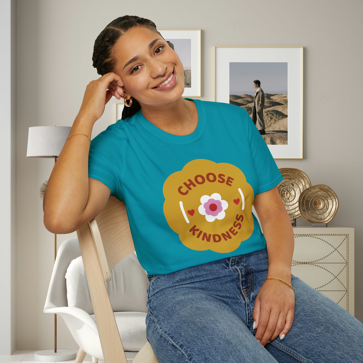 Flowery “CHOOSE KINDNESS” message on the shirt for you! This is a Unisex Softstyle T-Shirt.