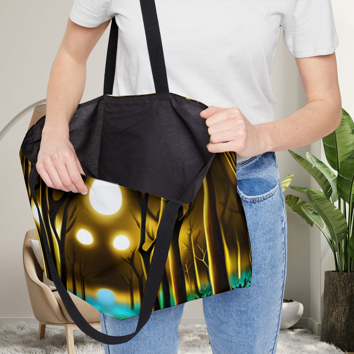 Cinematic style nightime scenery on this beautiful Weekender Tote Bag.