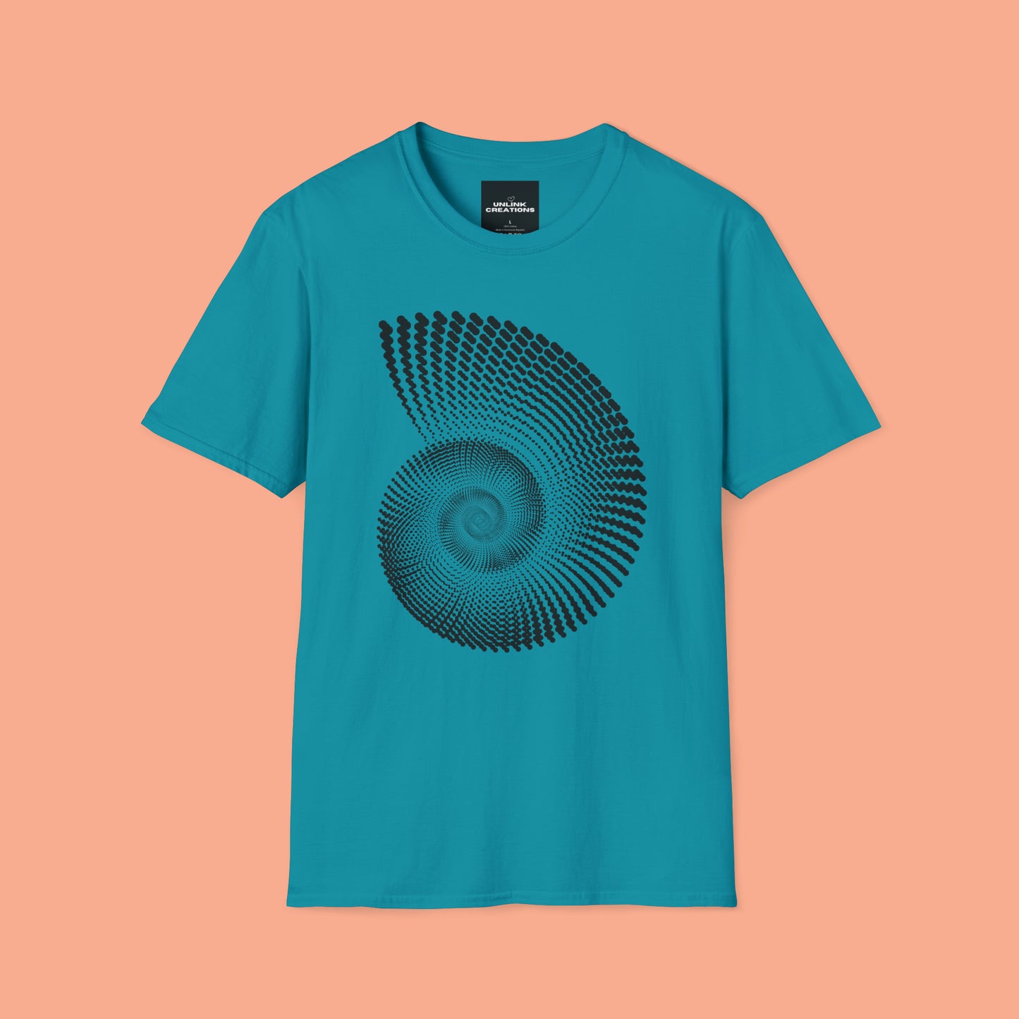 Black nautilus and shell inspired design to celebrate the beauty in nature on this Unisex Softstyle T-Shirt.