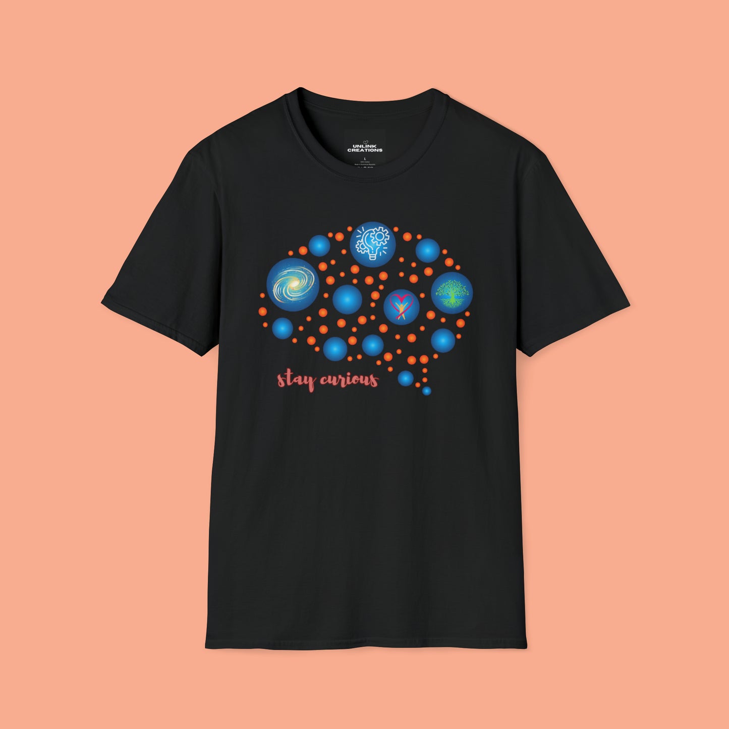 A beautiful brain and “stay curious” message are on this Unisex Softstyle T-Shirt design.