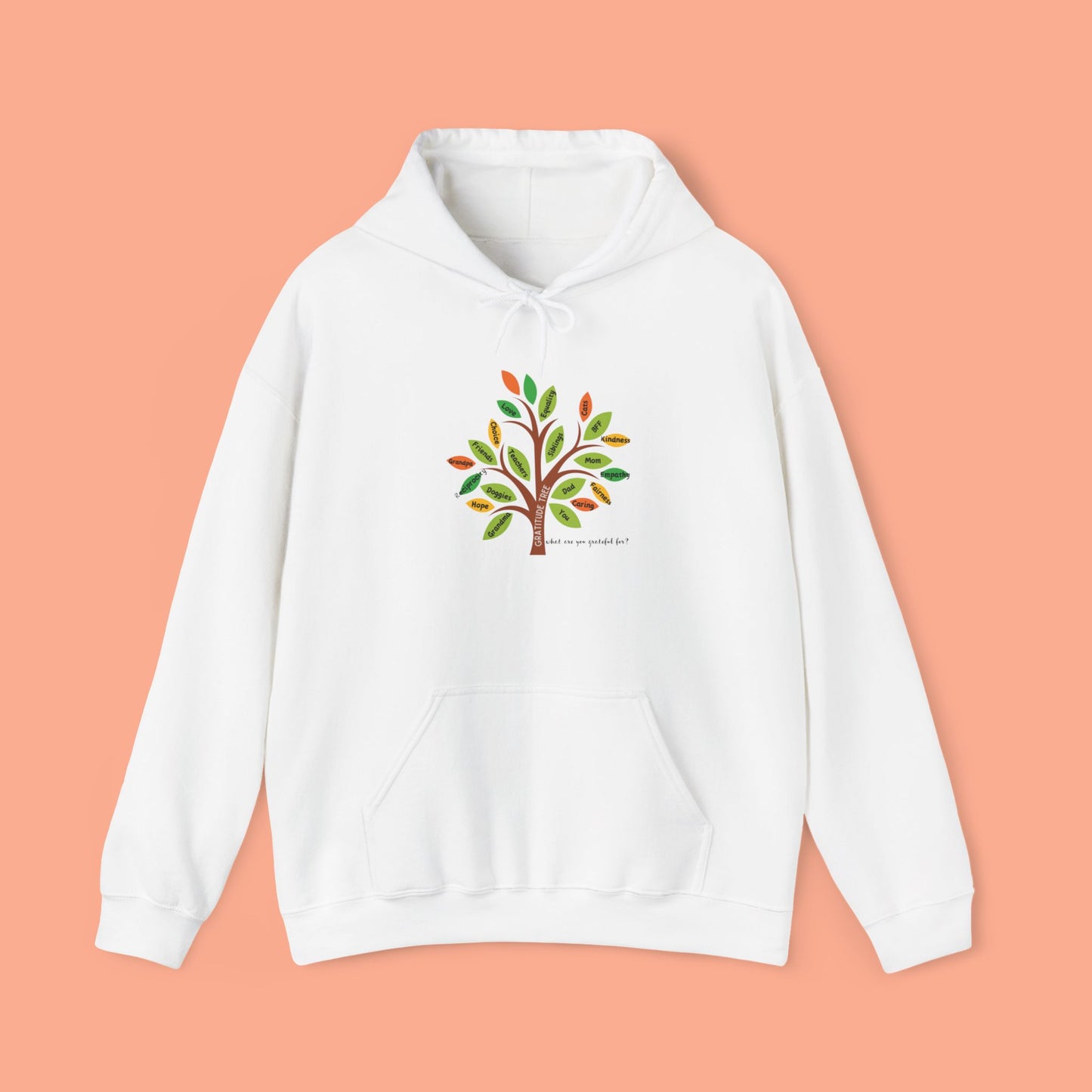 A gratitude tree full of those we are thankful for is the message on this Unisex Heavy Blend™ Hooded Sweatshirt