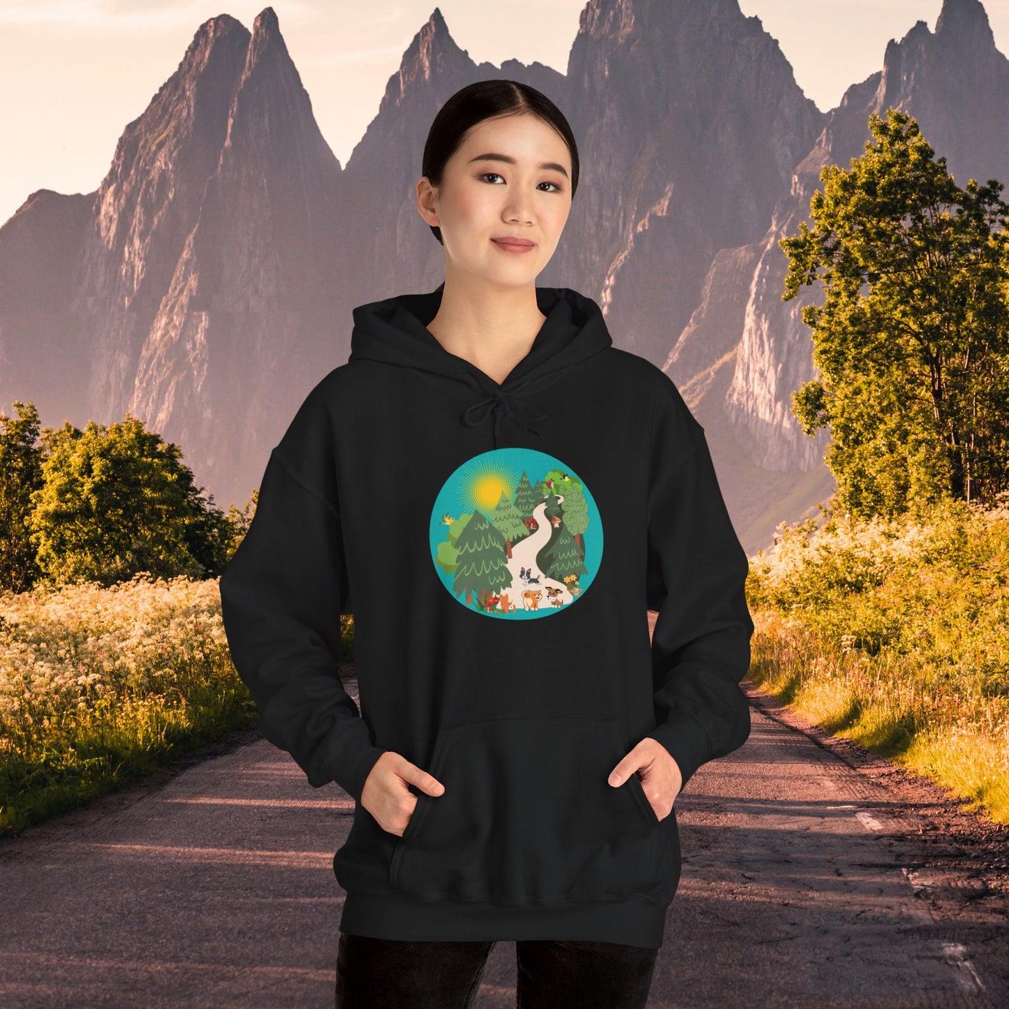 A nature walk with the doggies is so much fun! Enjoy this Unisex Heavy Blend™ Hooded Sweatshirt