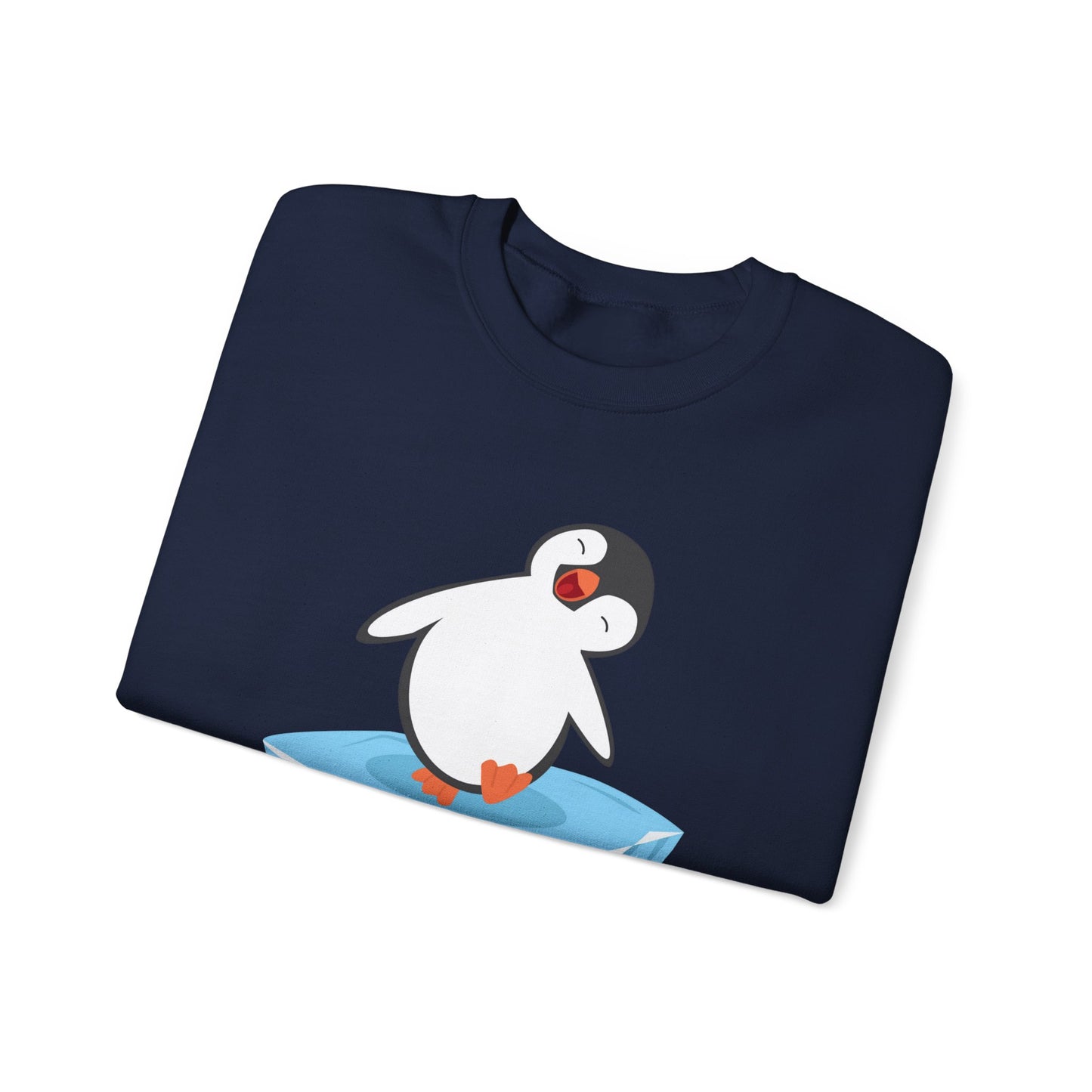 Crewneck Sweatshirt - Playtime Cute Happy Penguin on Iceberg Design