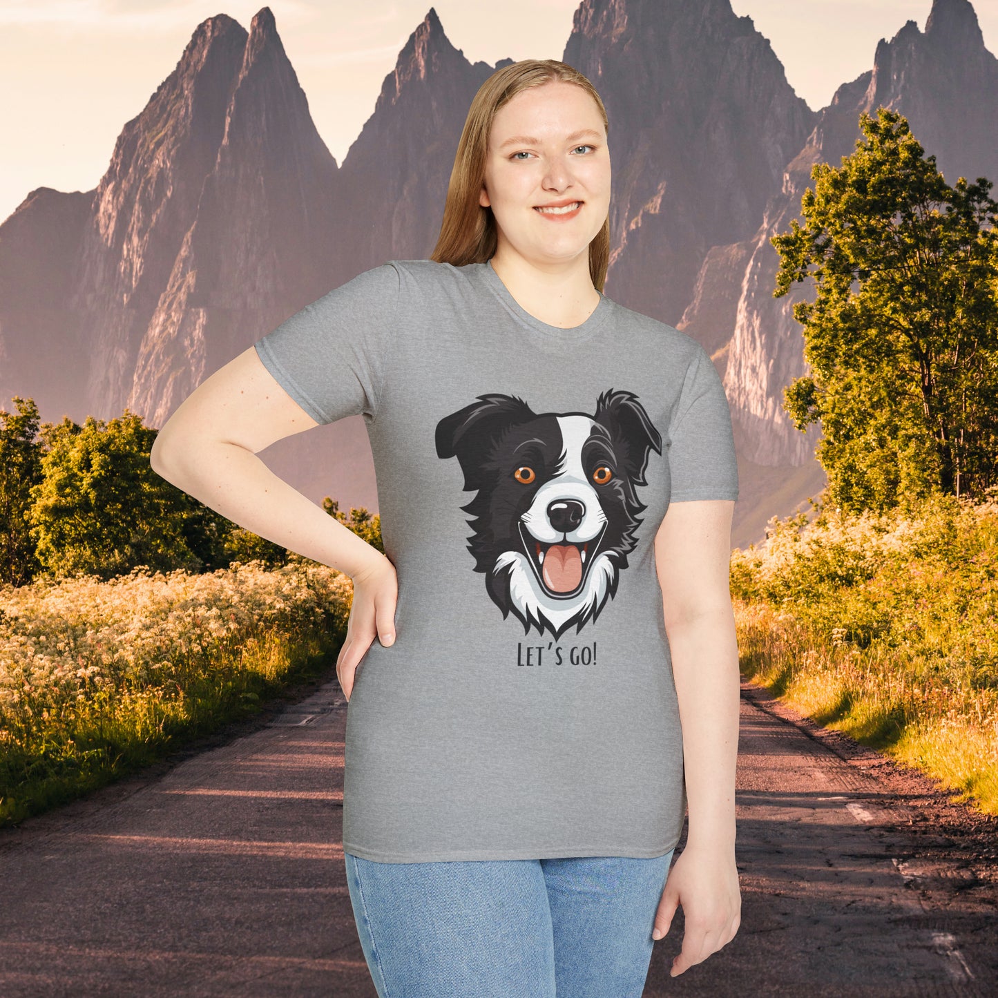 Dog lovers know that look of anticipation and excitement from their dog before a walk, hike or anything fun! This is a Unisex Softstyle T-Shirt.