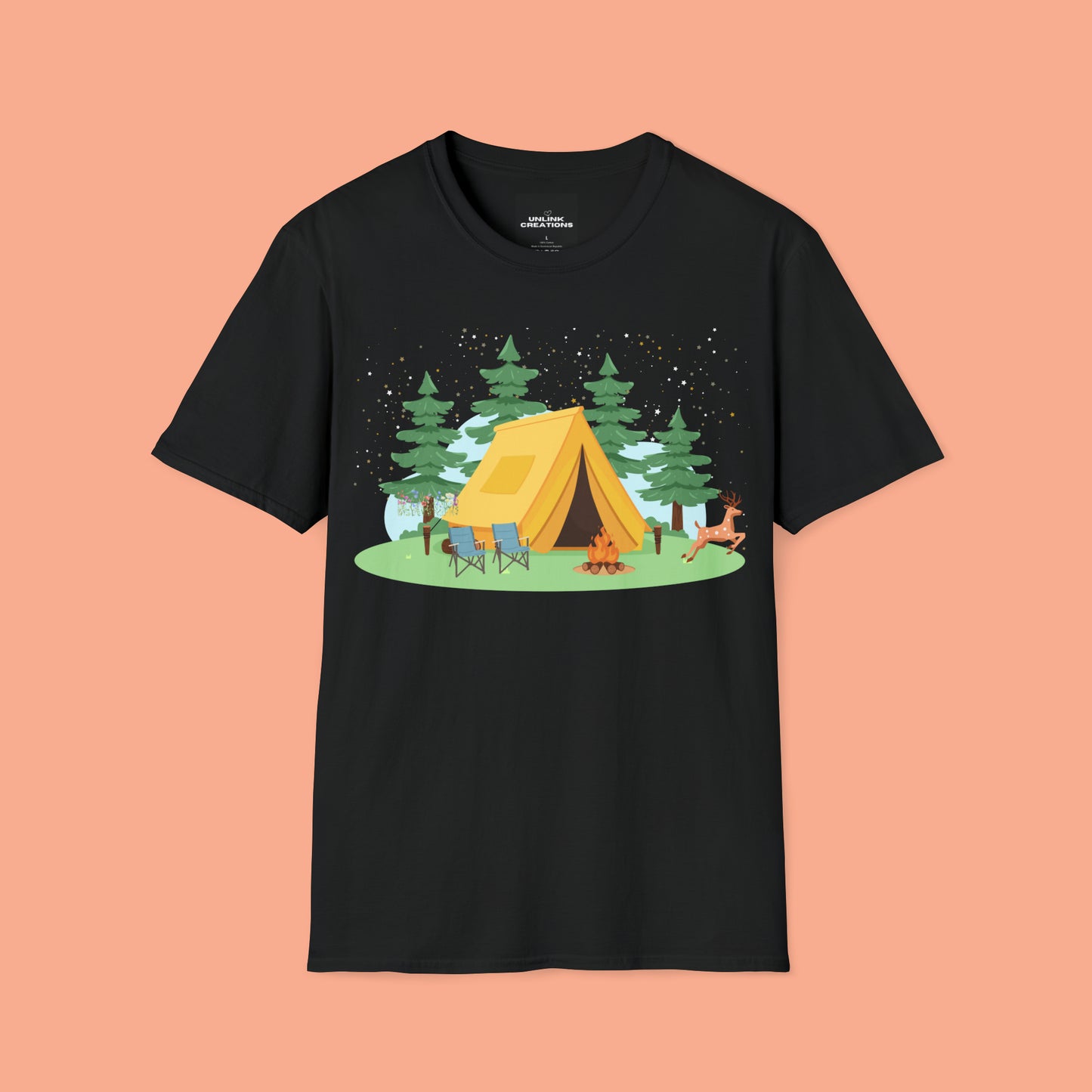 Camping can be so much fun! A happy place for many of us. Love of the great outdoors inspired design on this Unisex Softstyle T-Shirt.