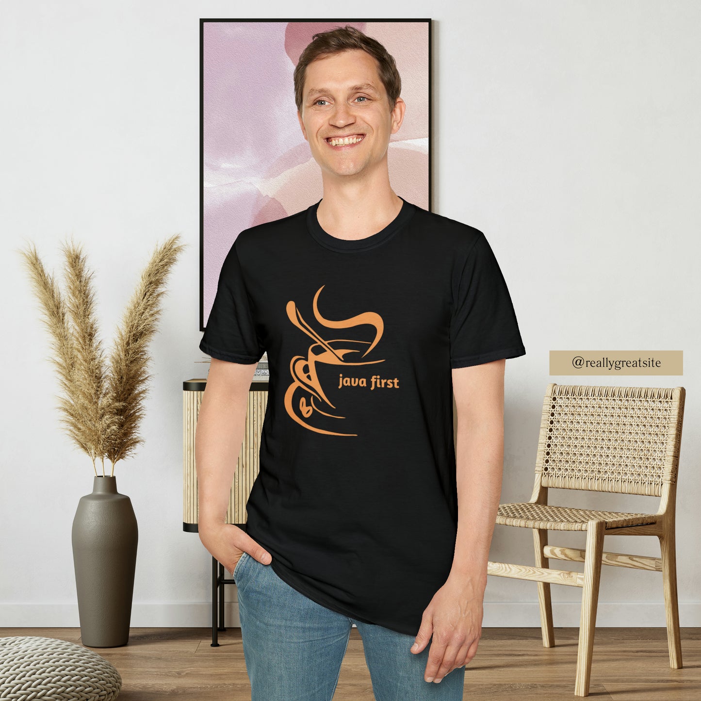 A simple and elegant design for that “java first” on this Unisex Softstyle T-Shirt design.