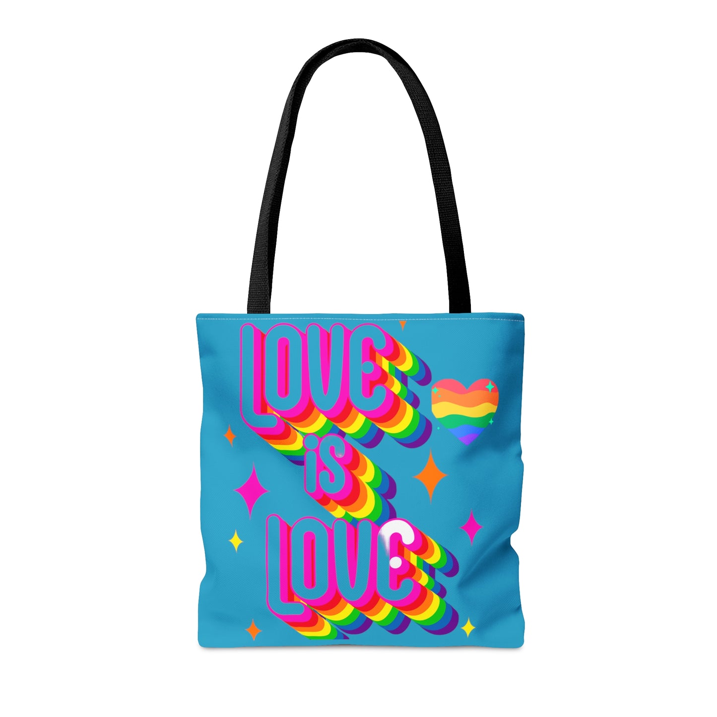 LOVE IS LOVE, full stop. Celebrate it with this colorful Tote Bag in 3 sizes to meet your needs.