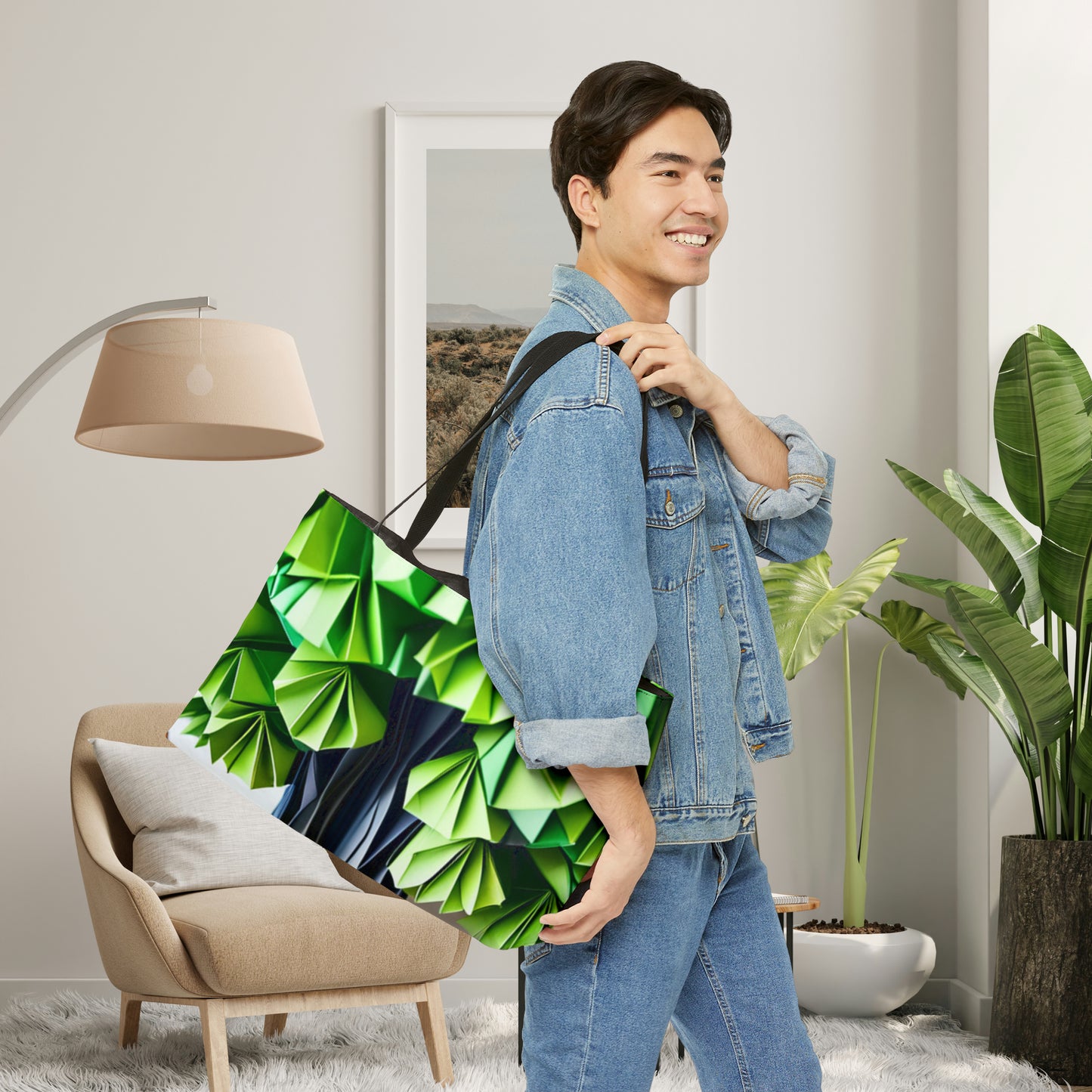 Great banyan tree in origami style inspired design on this beautiful Weekender Tote Bag.