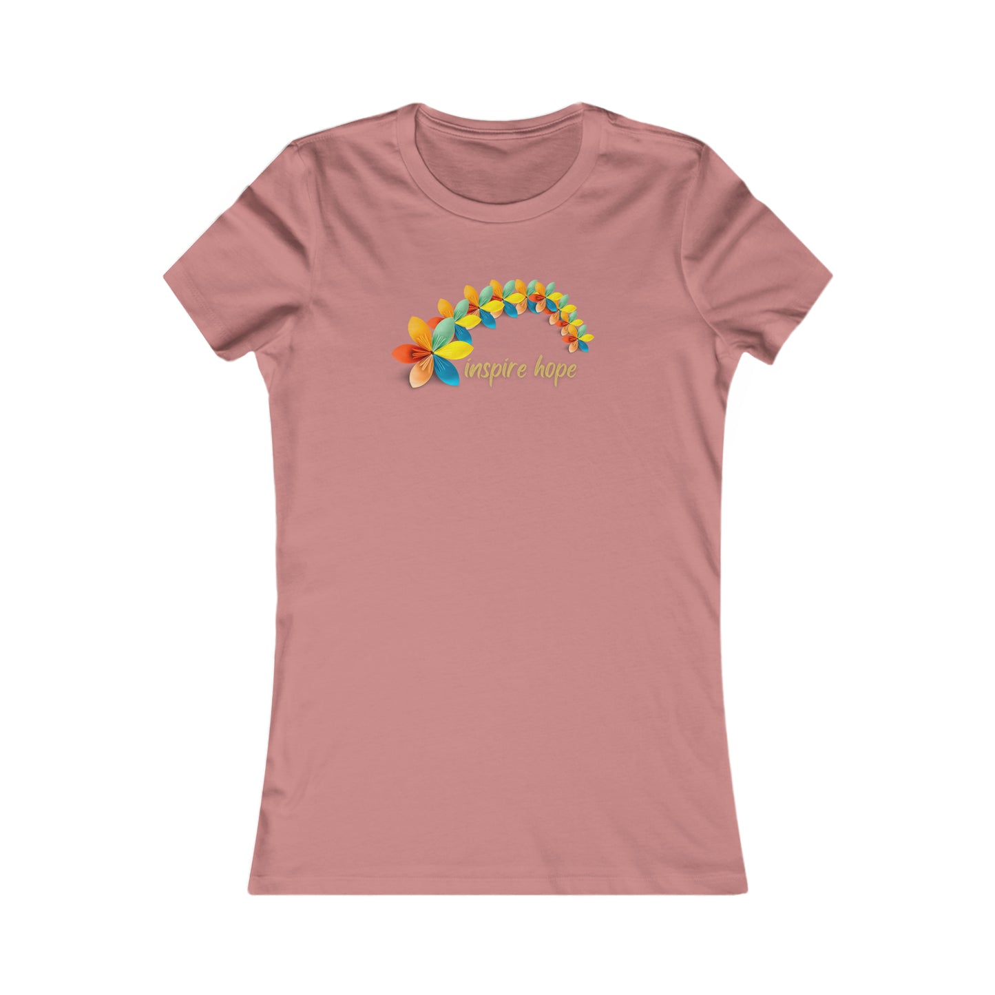 A rainbow of origami flowers goes with this “inspire hope” message on this Women's Favorite Tee design. No better way to find hope than seeing it in each other. Slim fit so please check the size table.