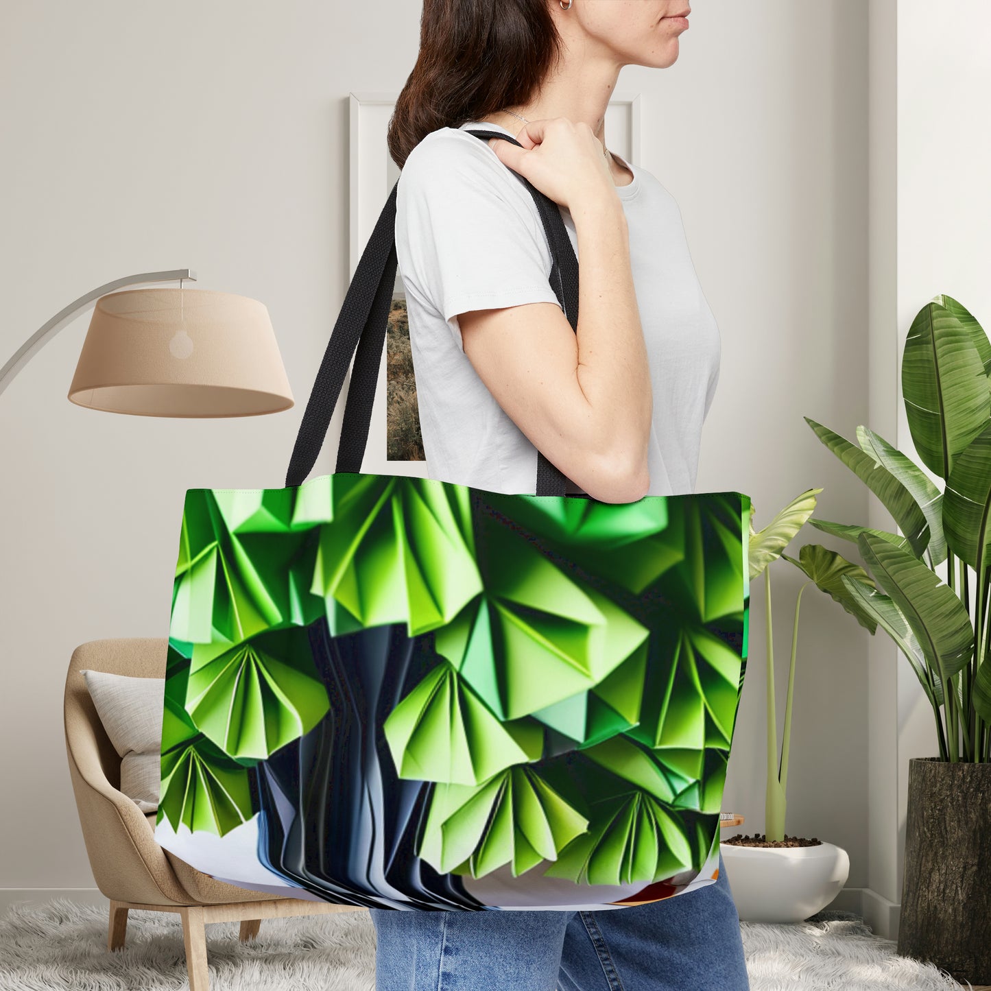 Great banyan tree in origami style inspired design on this beautiful Weekender Tote Bag.