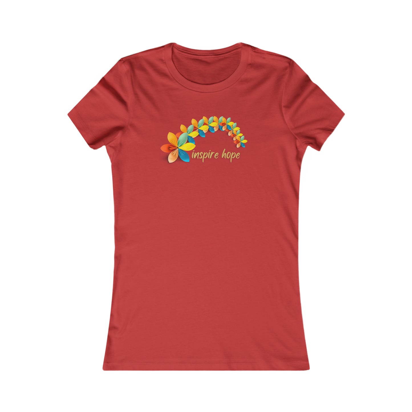 A rainbow of origami flowers goes with this “inspire hope” message on this Women's Favorite Tee design. No better way to find hope than seeing it in each other. Slim fit so please check the size table.