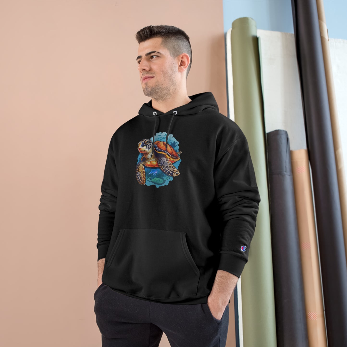 Spectacular turtle centric design on this unisex Champion Hoodie.