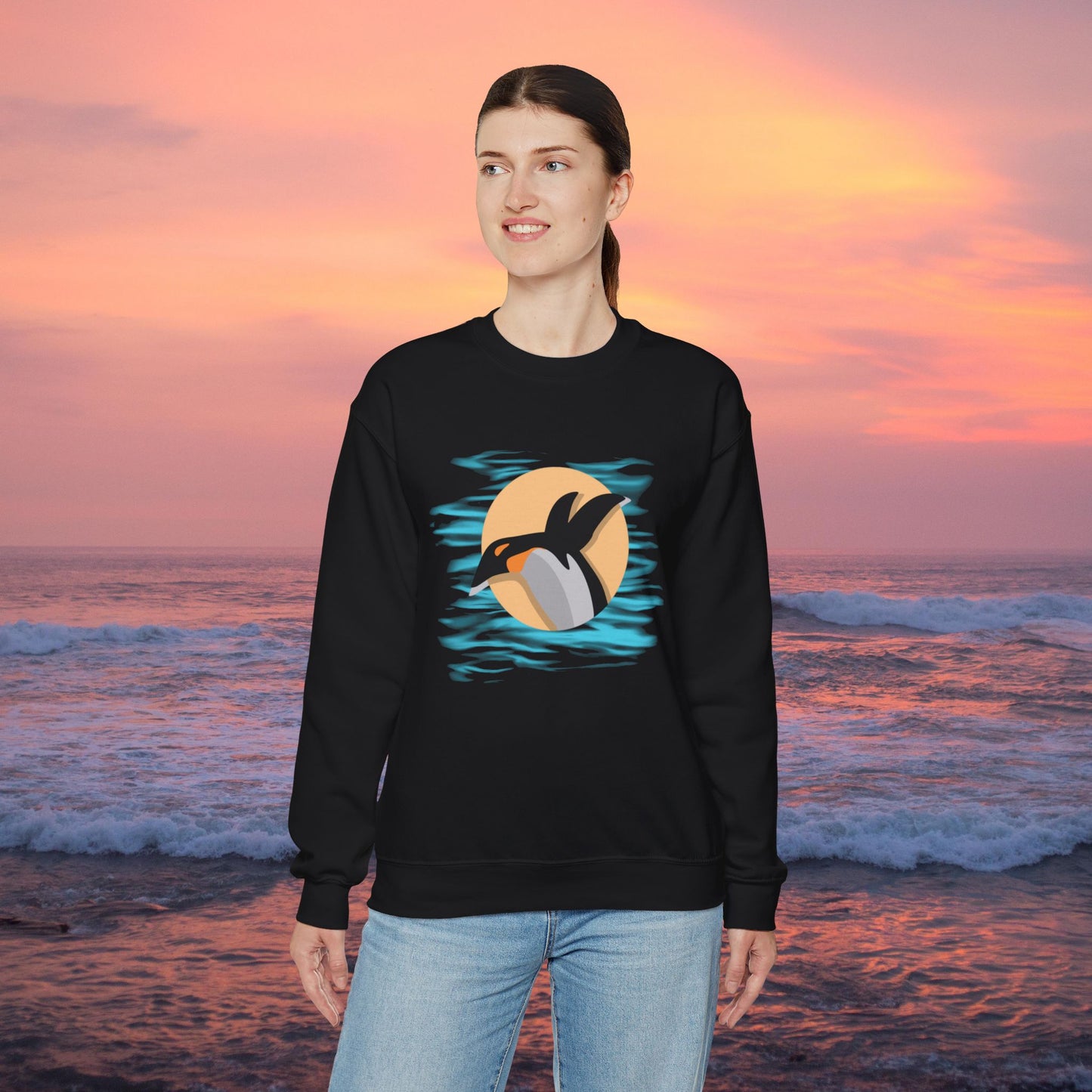 Colorful and playful penguin retro design. Give the gift of this Unisex Heavy Blend™ Crewneck Sweatshirt or get one for yourself.