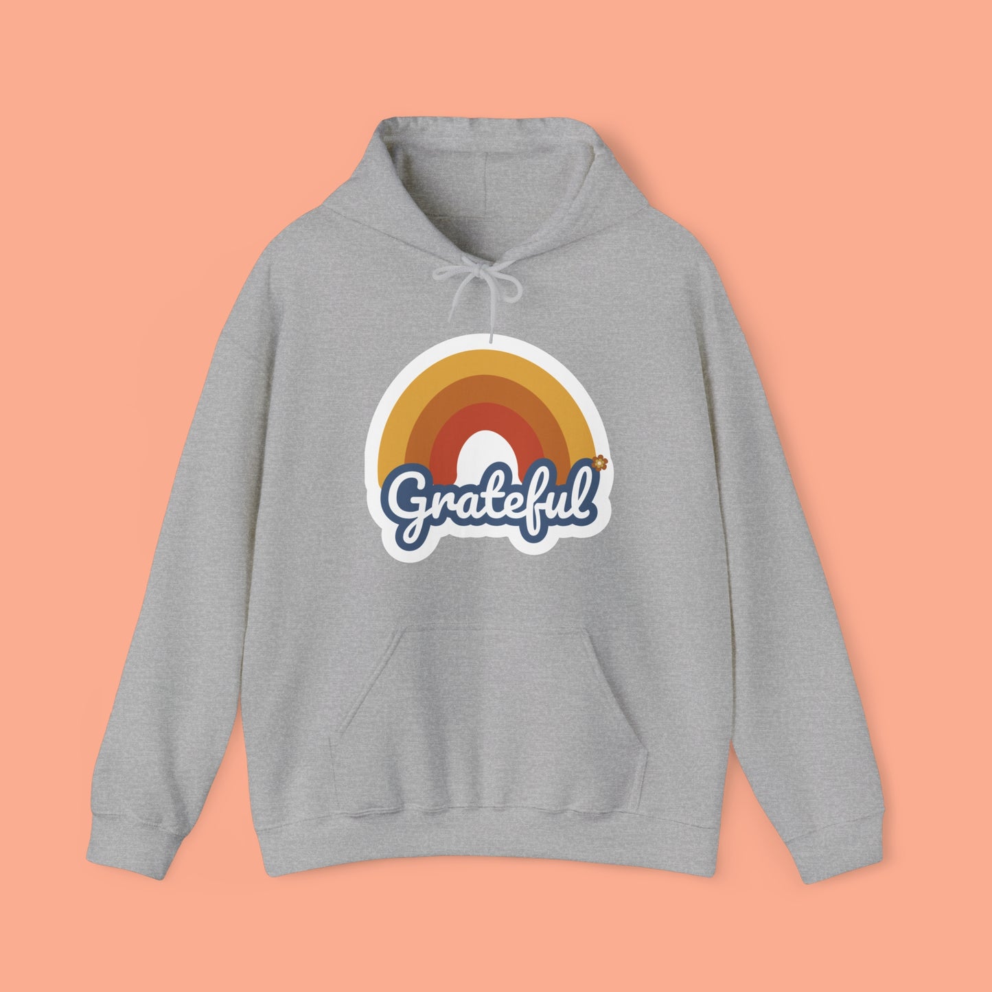 Simple rainbow over Grateful design on this Unisex Heavy Blend™ Hooded Sweatshirt