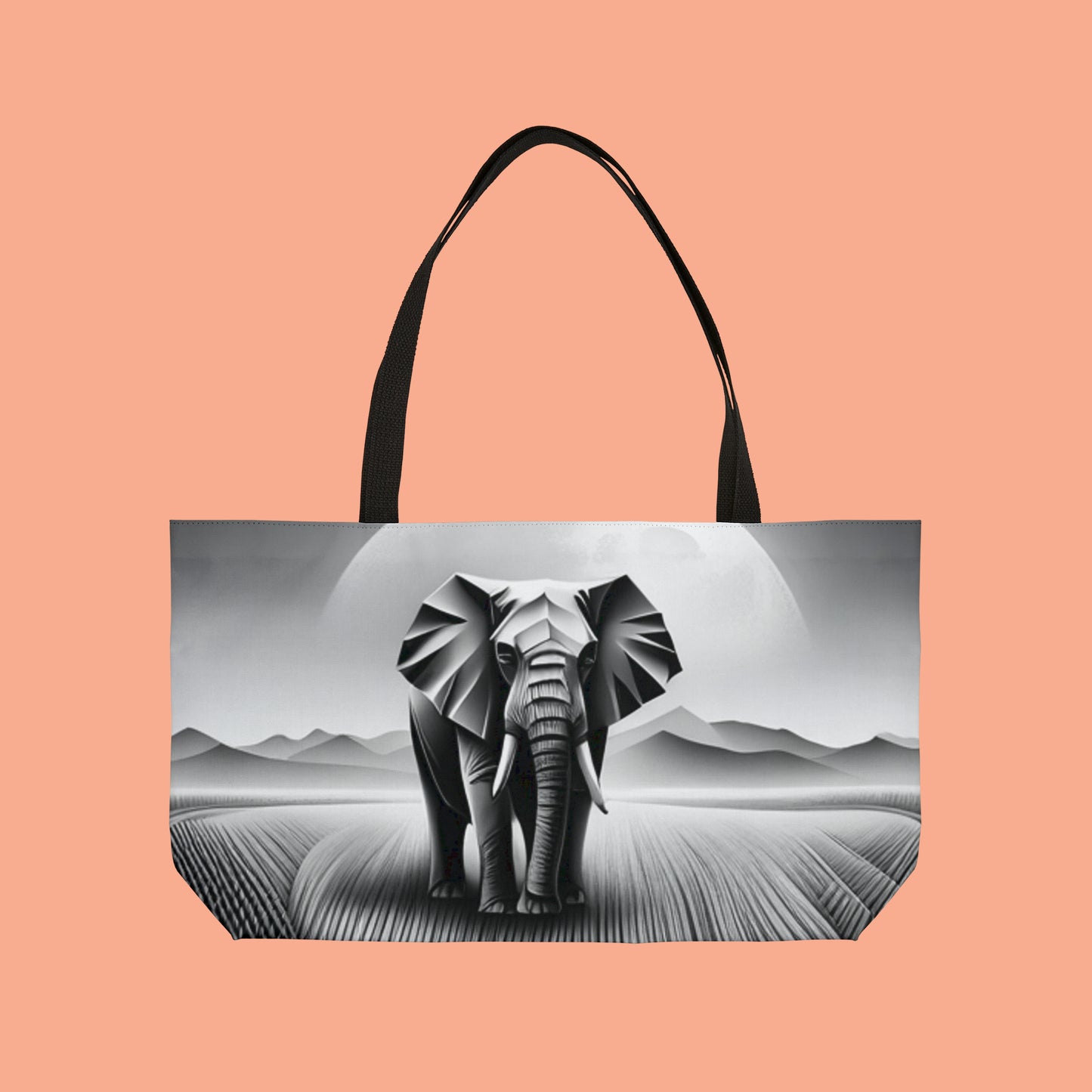 Magnificent elephant and Origami inspired style design on this Weekender Tote Bag.