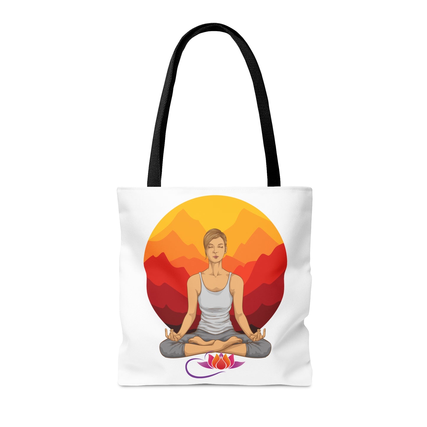 Peaceful yoga and meditation inspired tote bag. Come in 3 sizes to meet your needs. Reusable for all your shopping or trip needs.