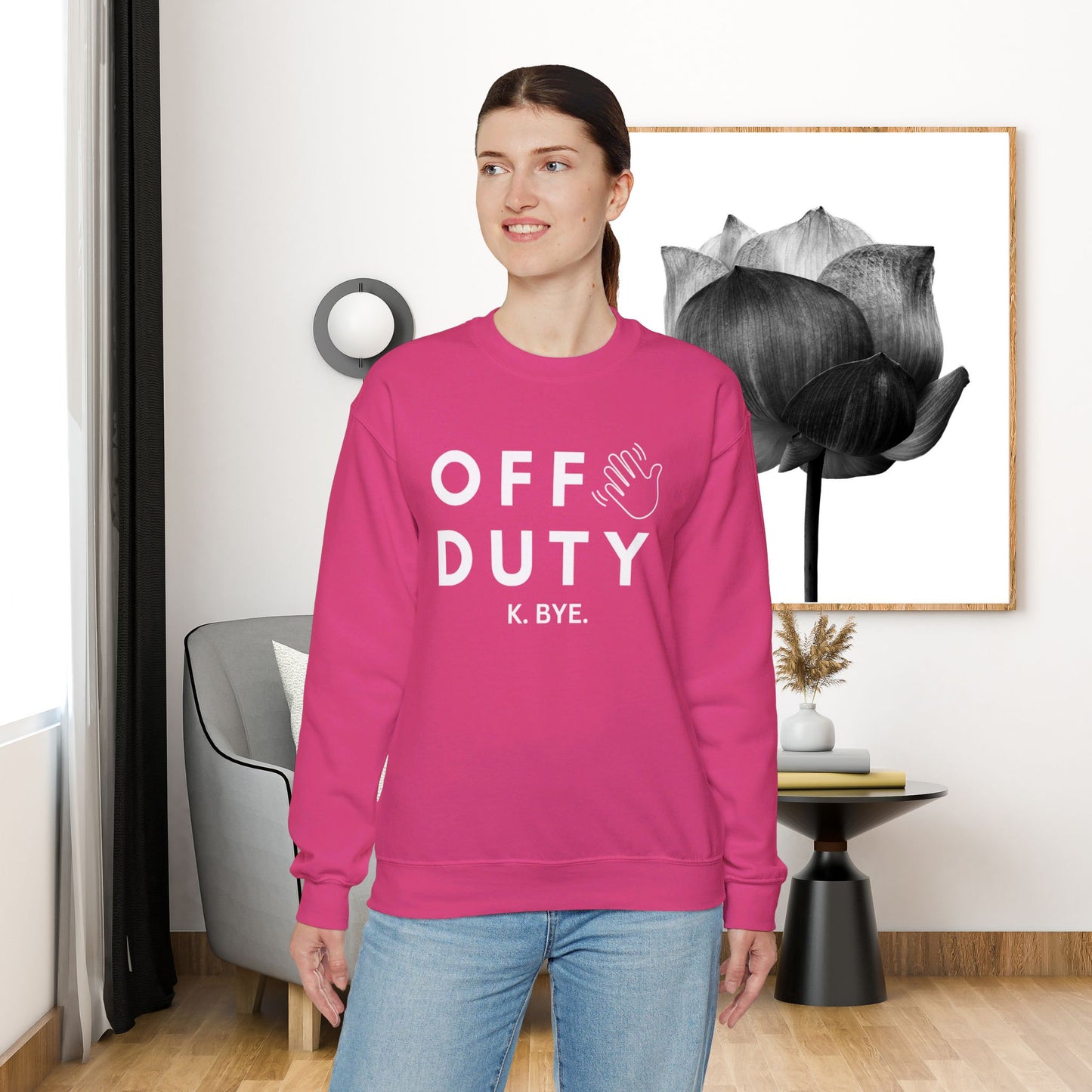 Cozy up with this simple “OFF DUTY” sweatshirt designed by Nurse Angela (my niece). Give the gift of this Unisex Heavy Blend™ Crewneck Sweatshirt or get one for yourself.