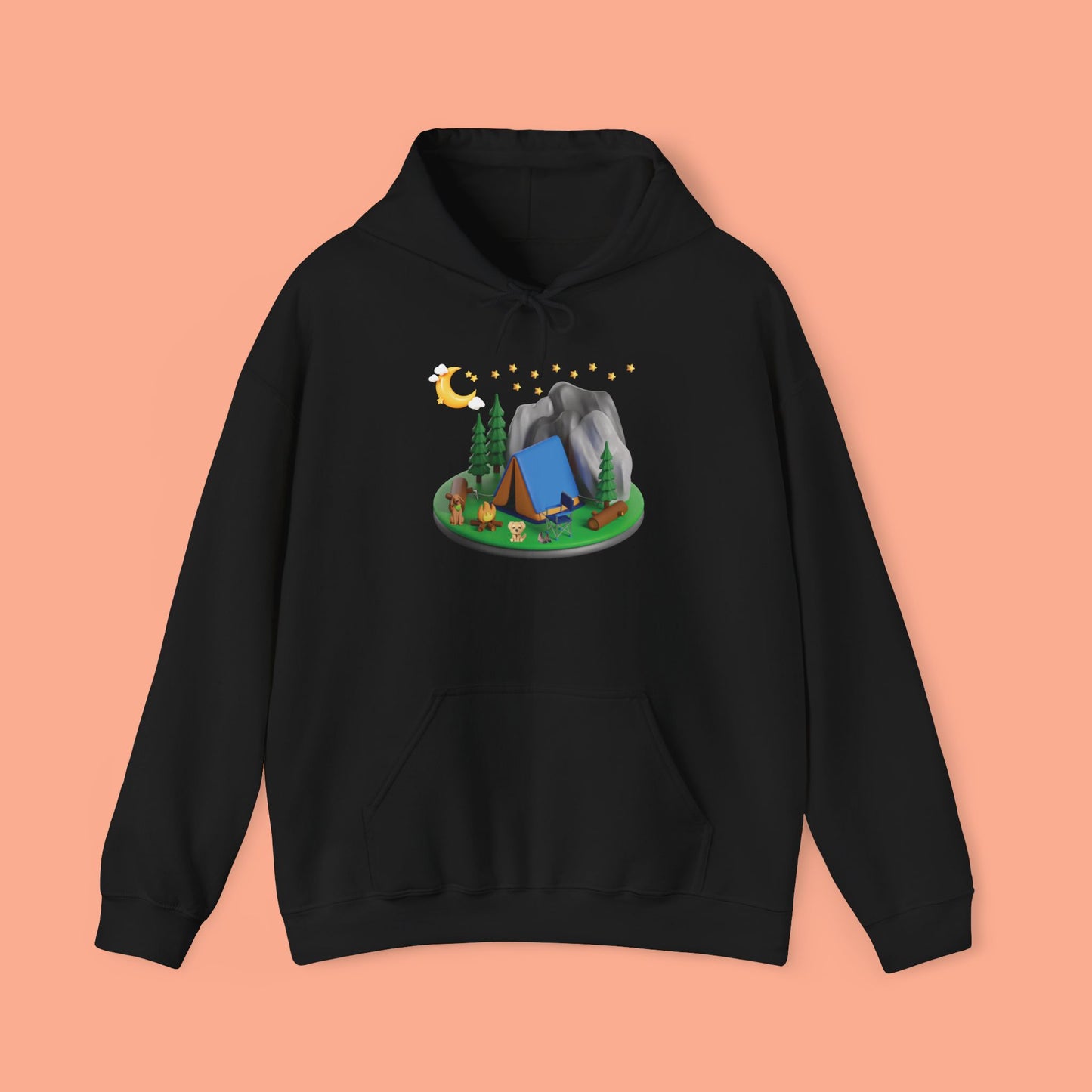 Mountain Camping Unisex Hoodie - Night Time Adventure with Your Dog