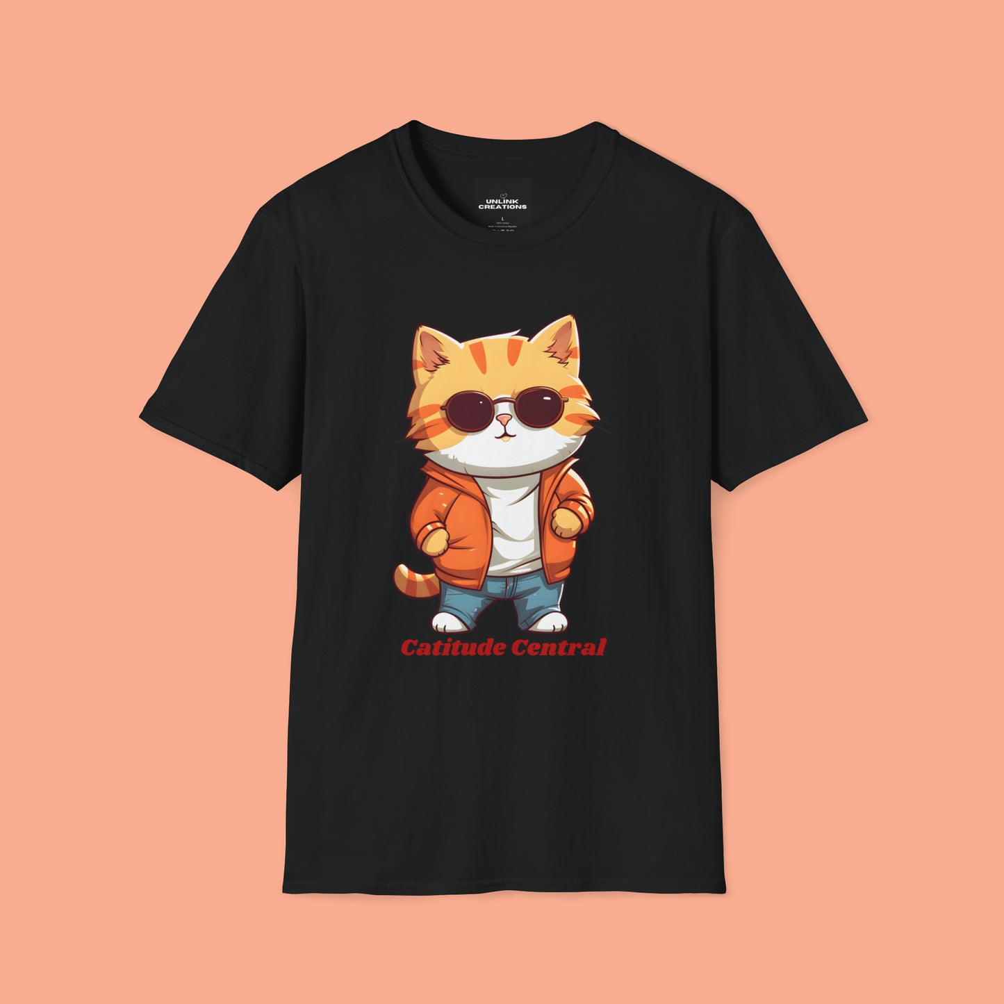 A cool cat with  “Catitude Central” below it on this Unisex Softstyle T-Shirt. Cat lovers get this.