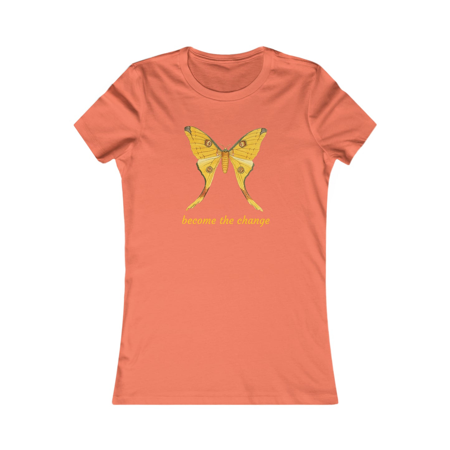 A beautiful butterfly with “become the change” message on this Women's Favorite Tee. Slim fit so please check the size table.