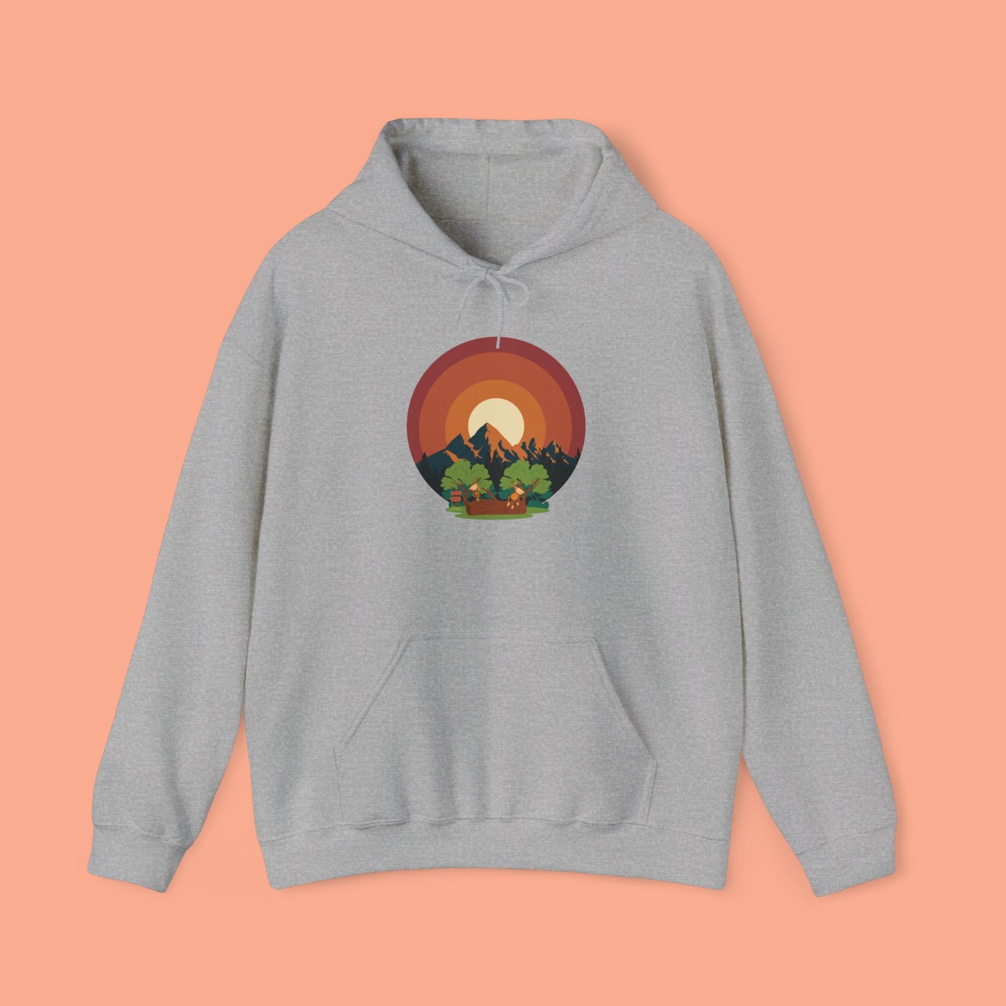 Hooded Sweatshirt - Mountain Forest and Playful Monkeys Design