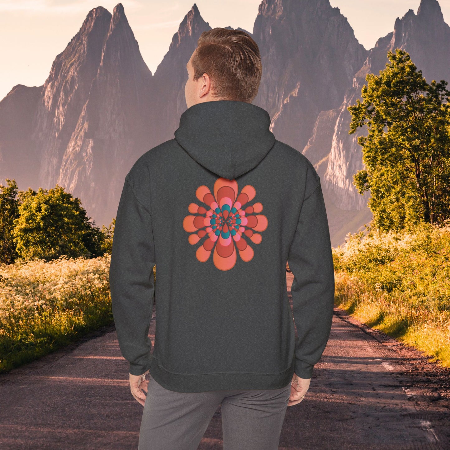 Colorful flower abstract design for this Unisex Heavy Blend™ Hooded Sweatshirt