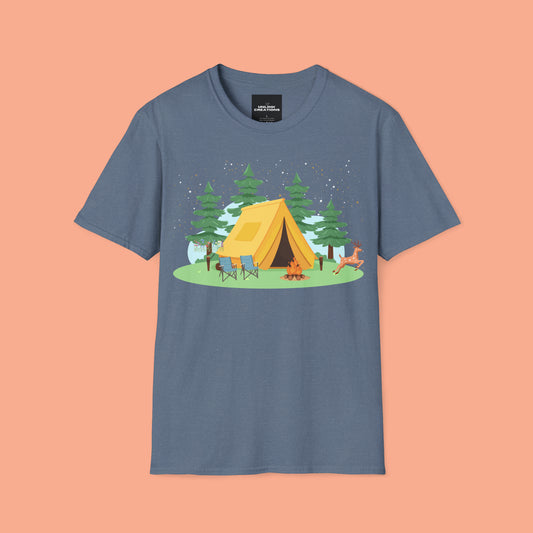 Camping can be so much fun! A happy place for many of us. Love of the great outdoors inspired design on this Unisex Softstyle T-Shirt.