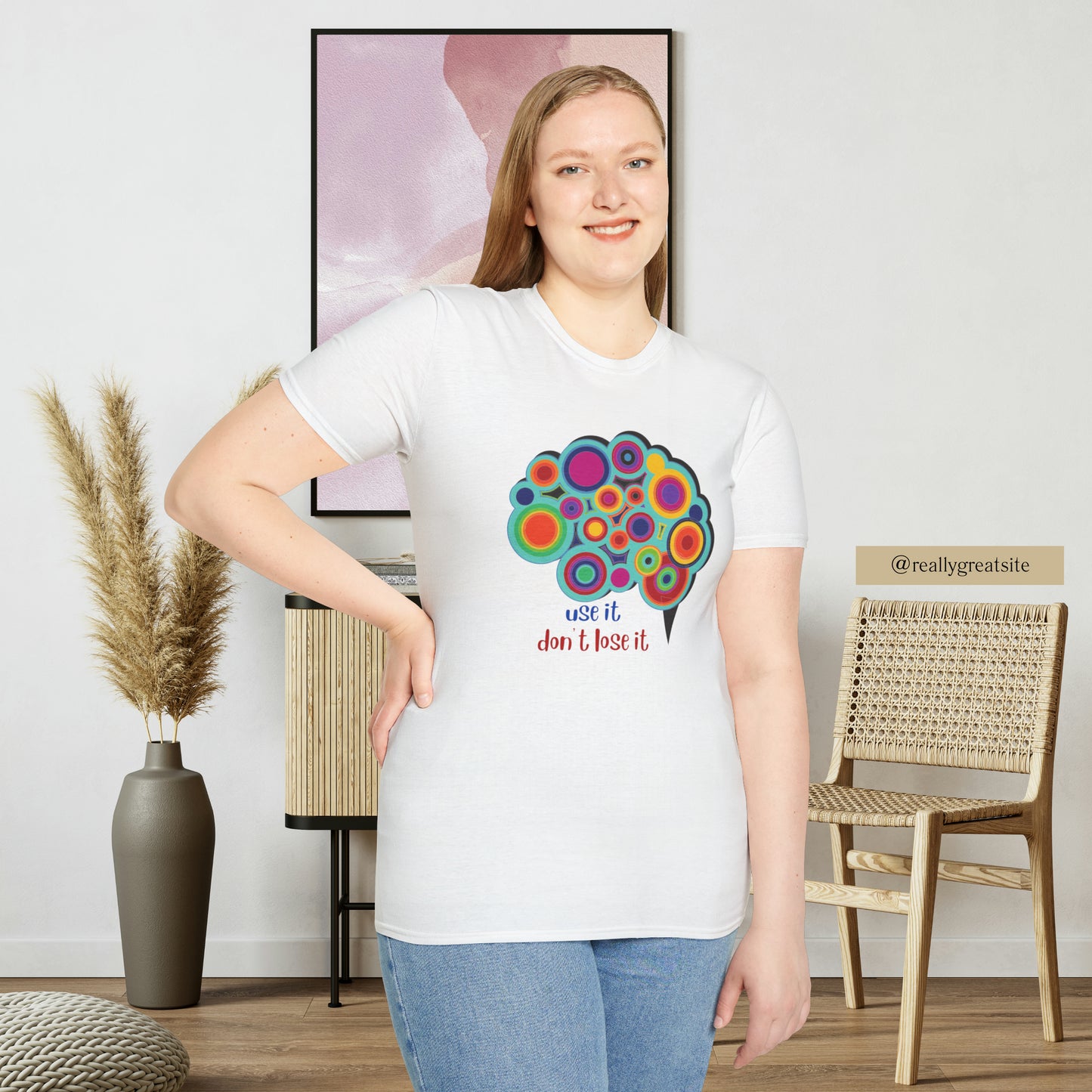 Beautifully designed brain with “use it don’t lose it” message below it on this Unisex Softstyle T-Shirt.