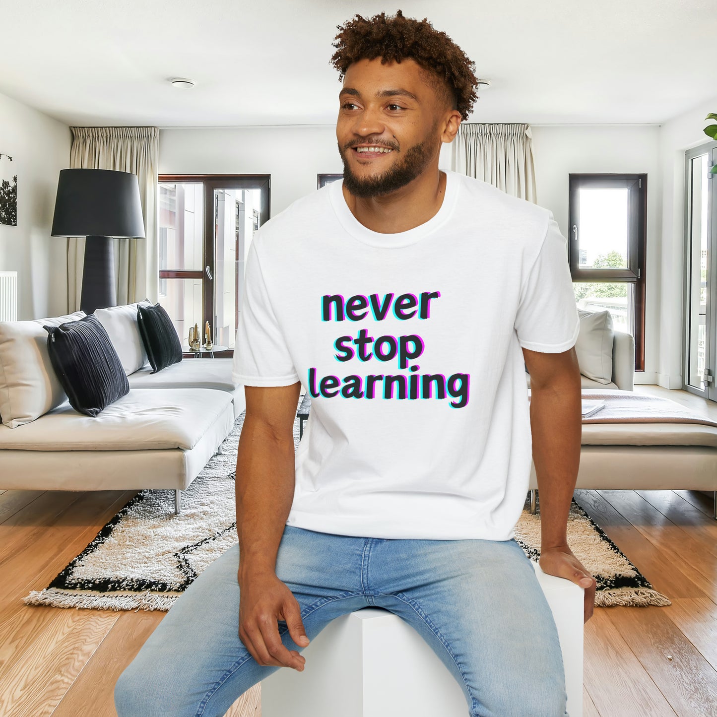 Never stop learning, a sage message this Unisex Softstyle T-Shirt for you.