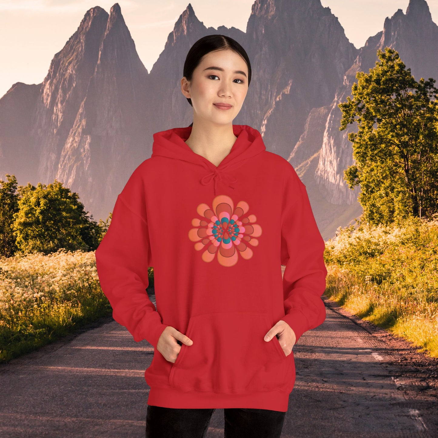 Colorful flower abstract design for this Unisex Heavy Blend™ Hooded Sweatshirt