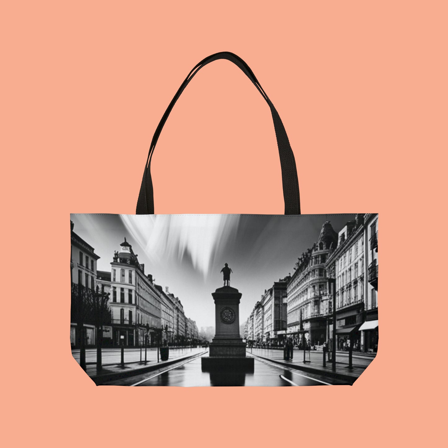 Minimalist depiction of a French city inspired design on this beautiful Weekender Tote Bag.