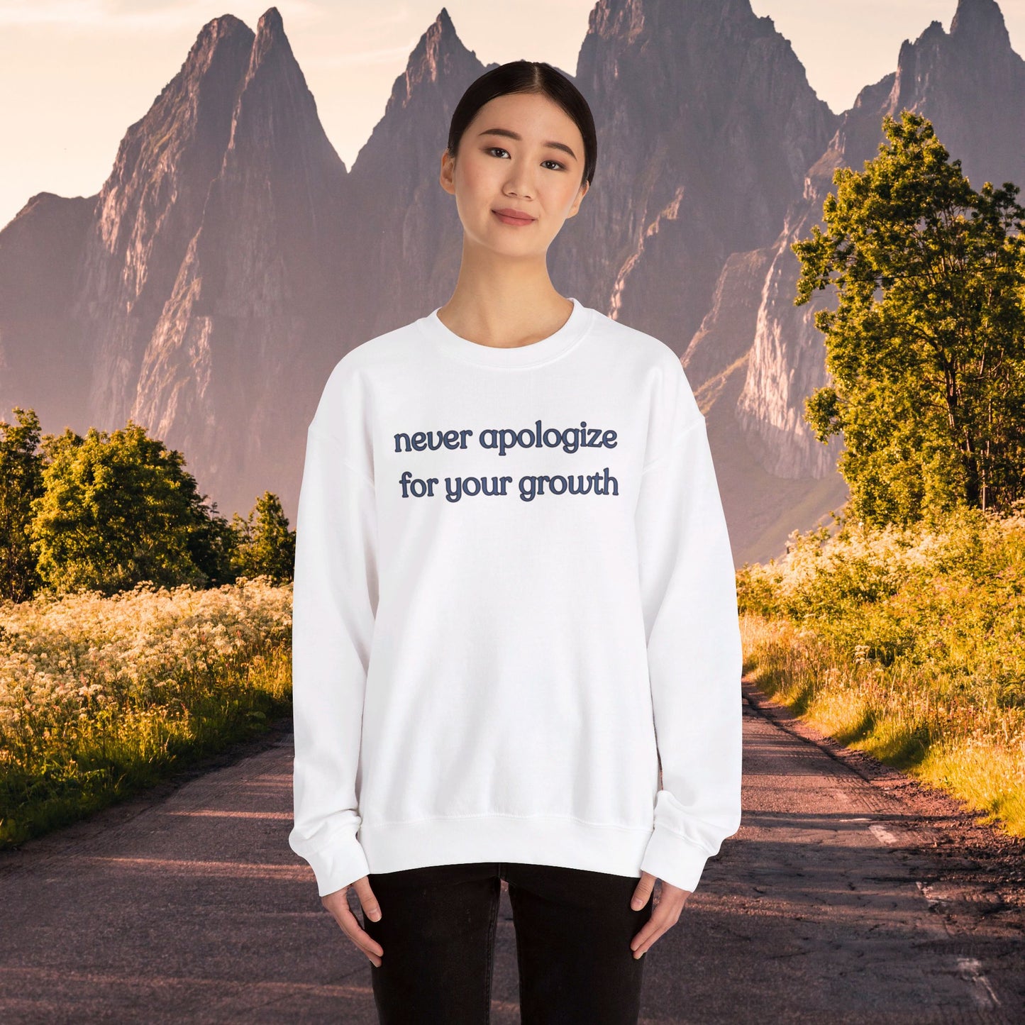 A sage message of “never apologize for your growth”. Give the gift of this Unisex Heavy Blend™ Crewneck Sweatshirt or get one for yourself.