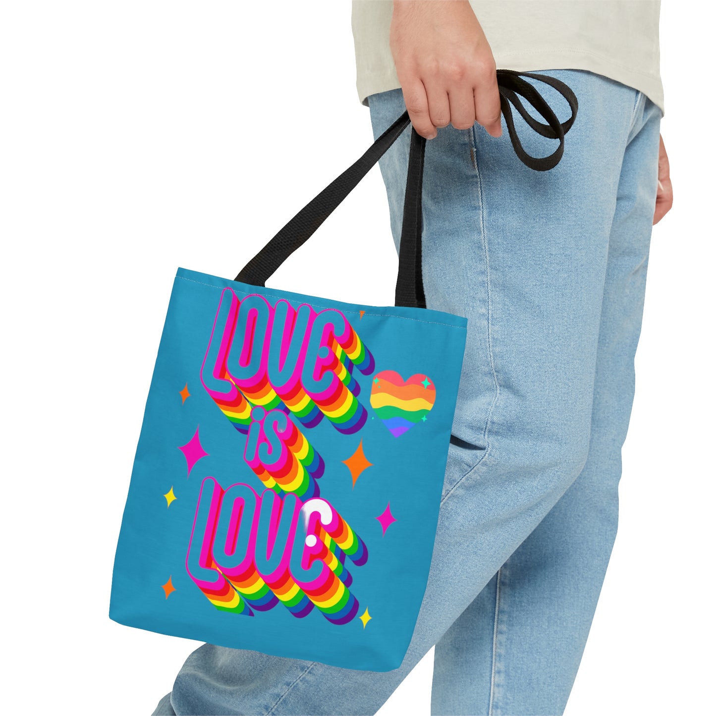 LOVE IS LOVE, full stop. Celebrate it with this colorful Tote Bag in 3 sizes to meet your needs.