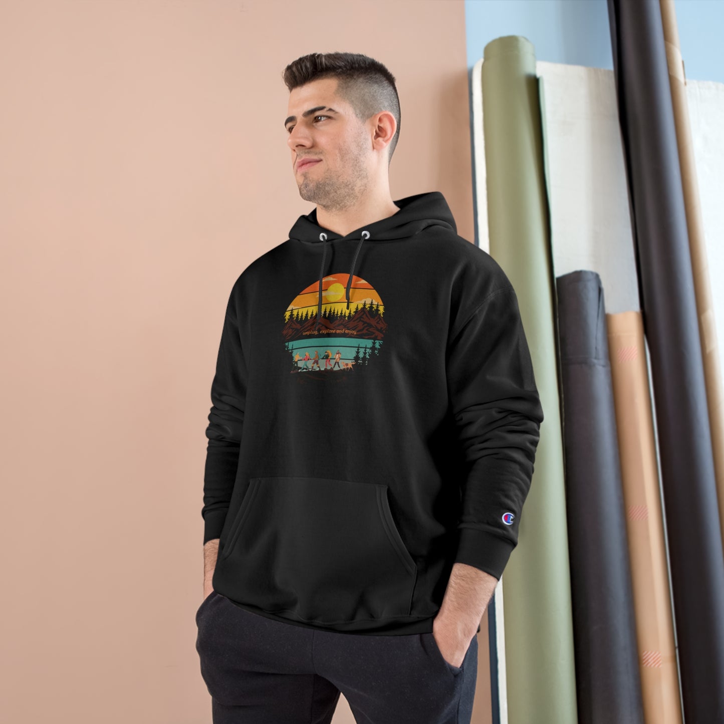 Nature Champion Hoodie - Friends Unplug Explore & Enjoy Mountains and Sun Design