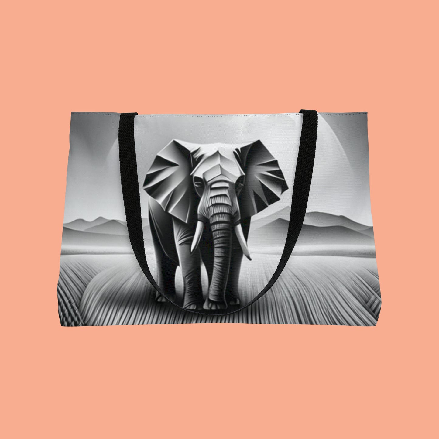 Magnificent elephant and Origami inspired style design on this Weekender Tote Bag.