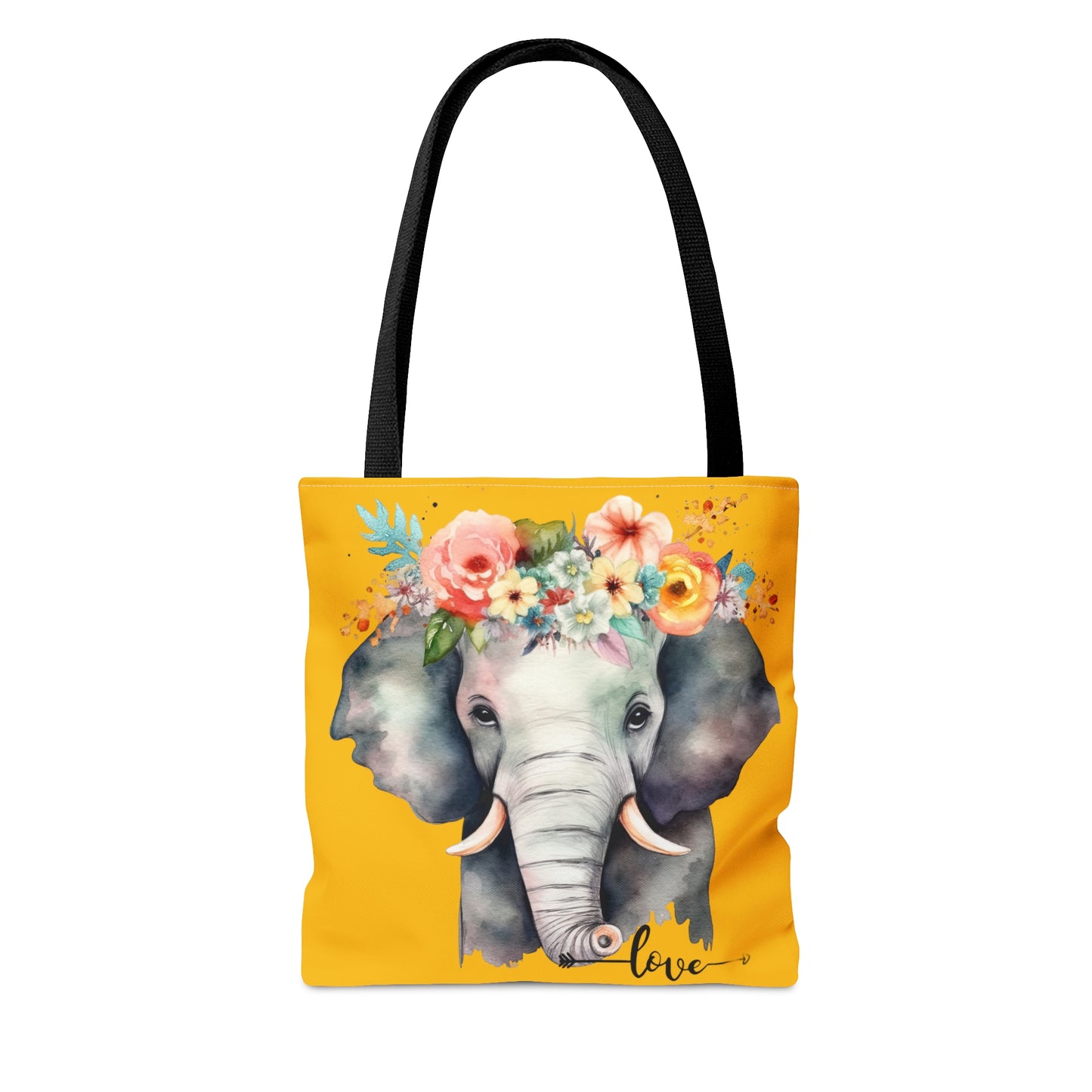 Cute mama elephant with flowers for a tiara on this tote bag. Come in 3 sizes to meet your needs.