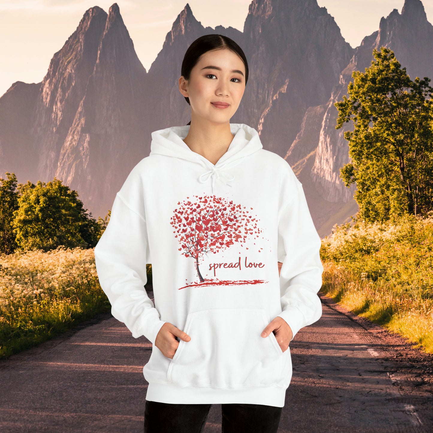 Spread love is the message on this heart filled tree designed Unisex Heavy Blend™ Hooded Sweatshirt