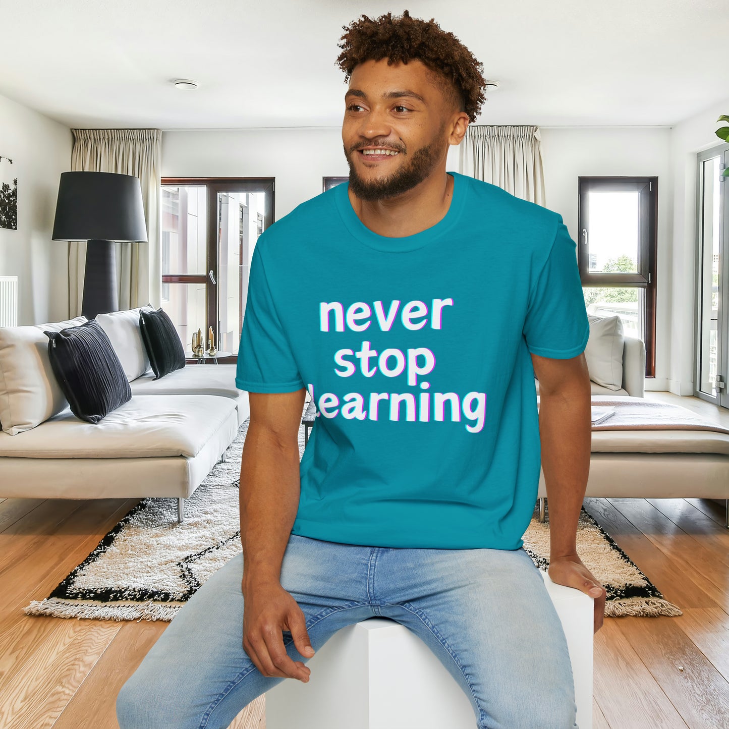 Never stop learning, a sage message this Unisex Softstyle T-Shirt for you.