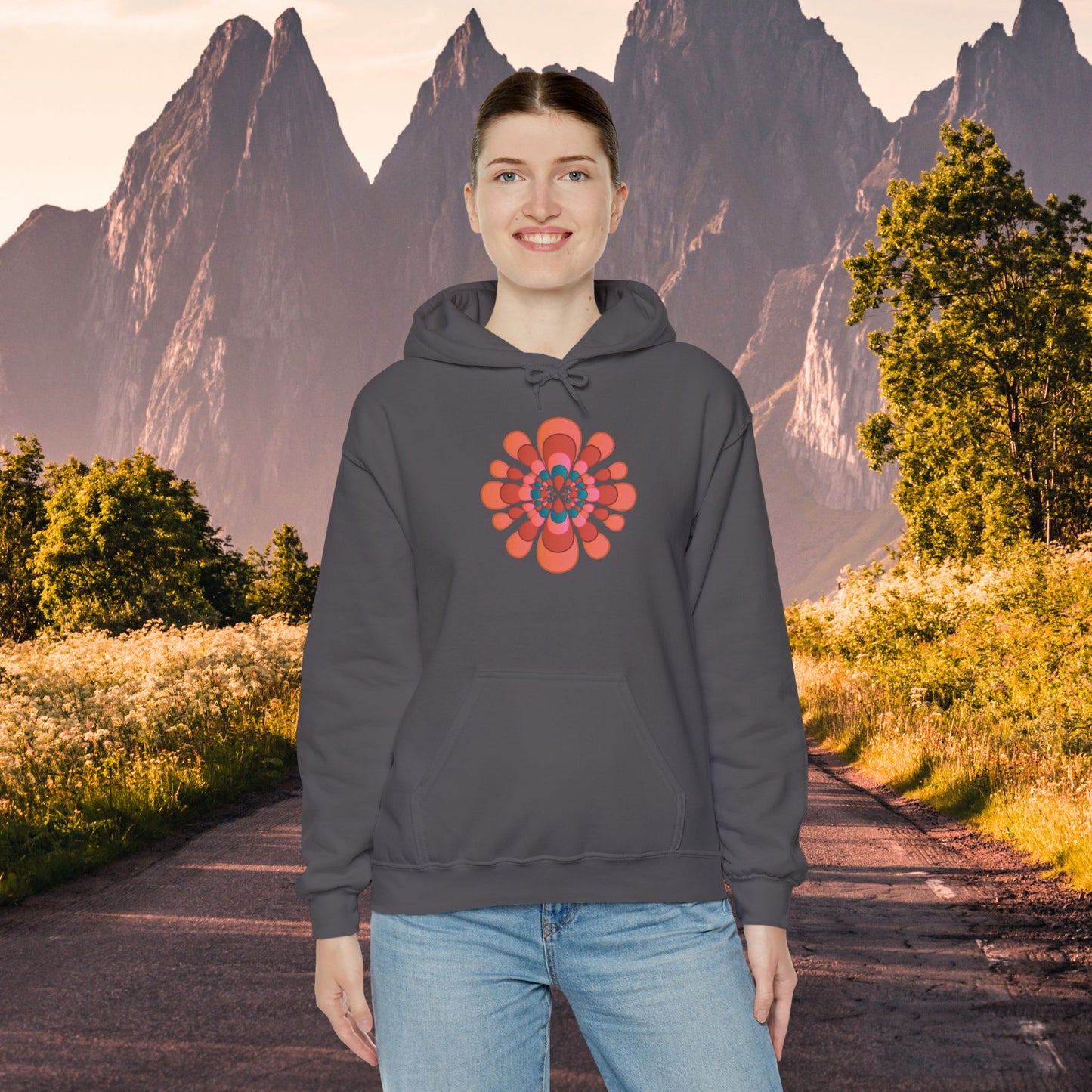 Colorful flower abstract design for this Unisex Heavy Blend™ Hooded Sweatshirt