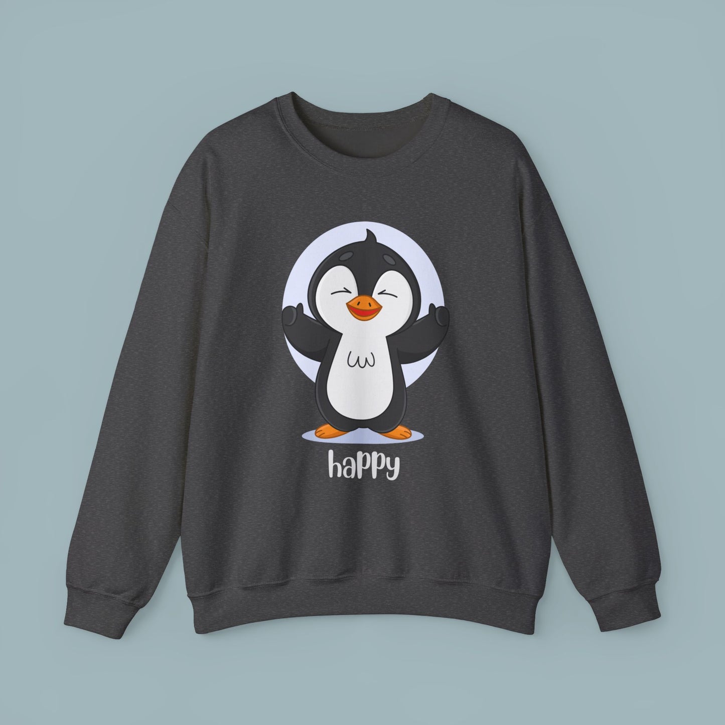 Penguin Crewneck Sweatshirt with Happy Typography