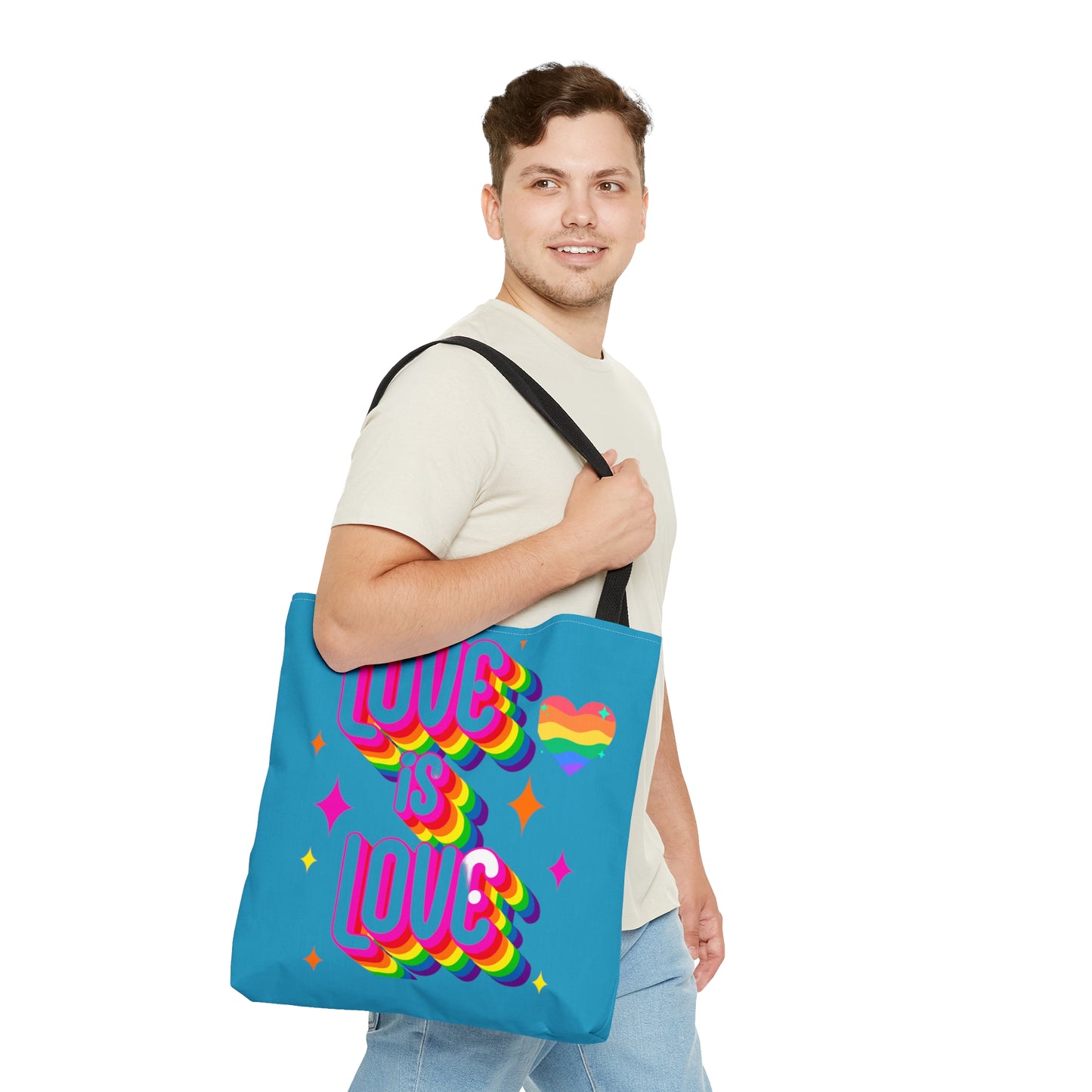 LOVE IS LOVE, full stop. Celebrate it with this colorful Tote Bag in 3 sizes to meet your needs.