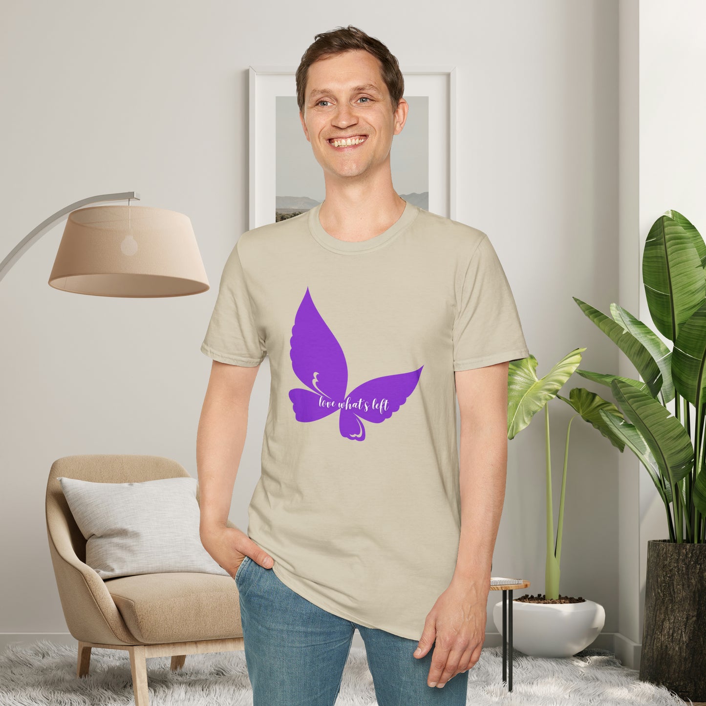 Inspired by taking care of our loved ones with dementia, my husband’s advice is to “love what’s left”. So profound and helpful. A Unisex Softstyle T-Shirt.