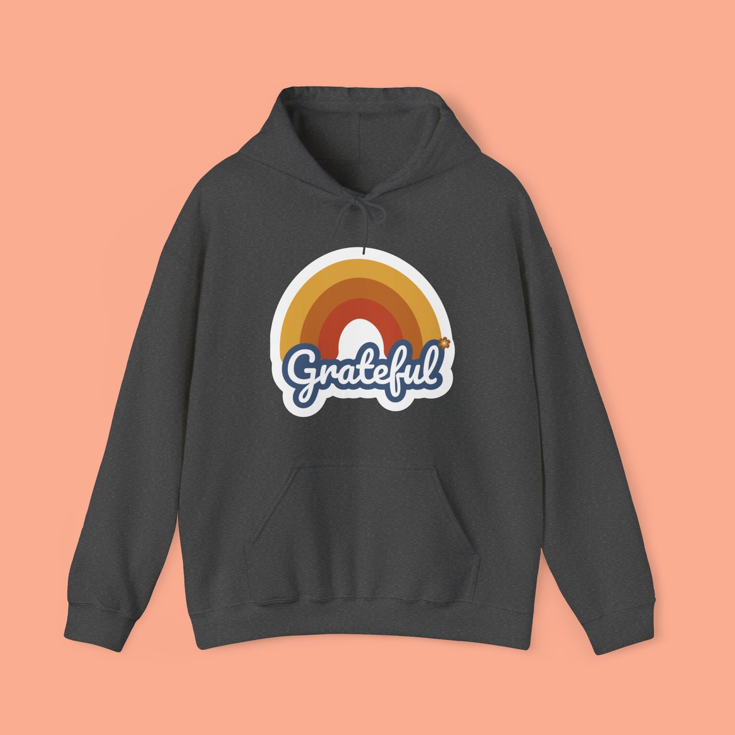 Simple rainbow over Grateful design on this Unisex Heavy Blend™ Hooded Sweatshirt