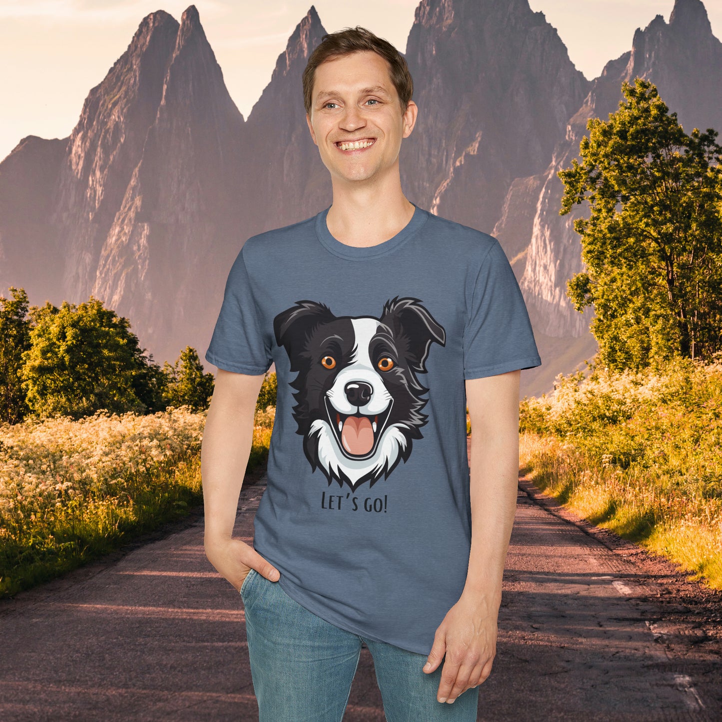 Dog lovers know that look of anticipation and excitement from their dog before a walk, hike or anything fun! This is a Unisex Softstyle T-Shirt.