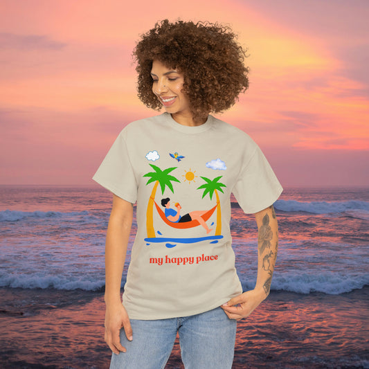 Is the beach your happy place? This is the shirt for you if it is. This Unisex Heavy Cotton Tee makes for a great gift or get one to enjoy yourself.