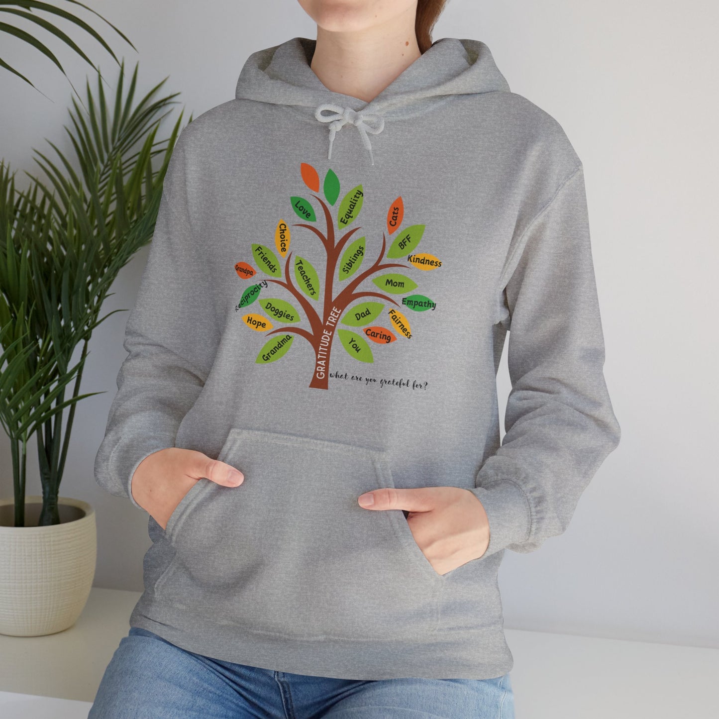 A gratitude tree full of those we are thankful for is the message on this Unisex Heavy Blend™ Hooded Sweatshirt