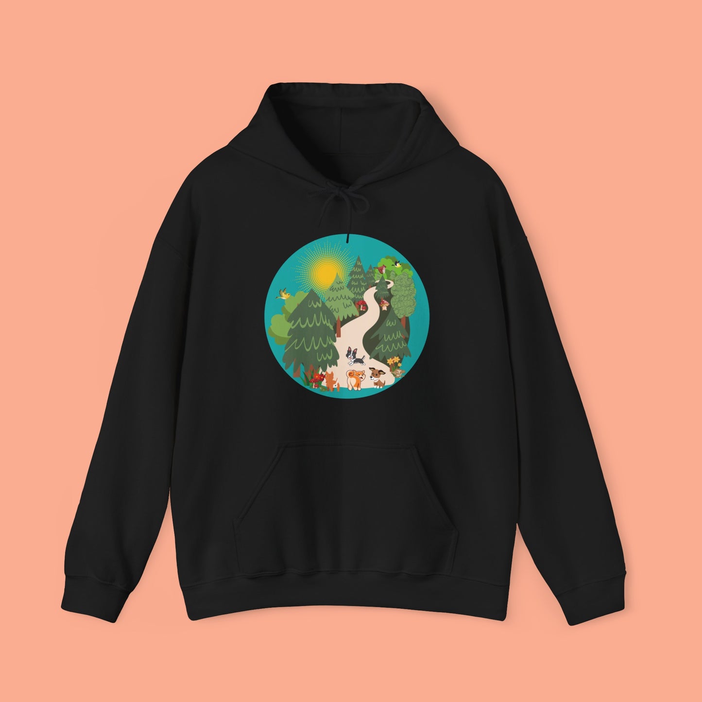 A nature walk with the doggies is so much fun! Enjoy this Unisex Heavy Blend™ Hooded Sweatshirt